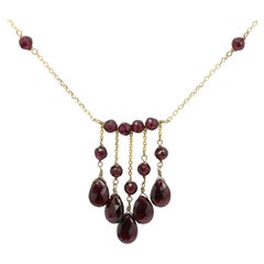 Dangle Garnet Necklace Beads 14 Karat Yellow Gold dangling Bead natural gems 008