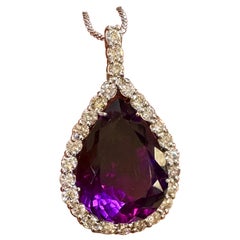 Collana con ciondolo con ametista da 65 carati e diamante da 8,5 carati in oro bianco 14 carati + catena
