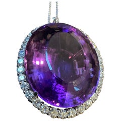 80 Karat Amethyst & 3,5 Karat Diamant-Anhänger-Halskette 14 Karat Weißgold + Kette