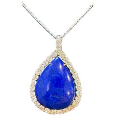Lapis da 75 carati  Collana con diamante da 9,5 ct in oro bianco 14 carati + catena