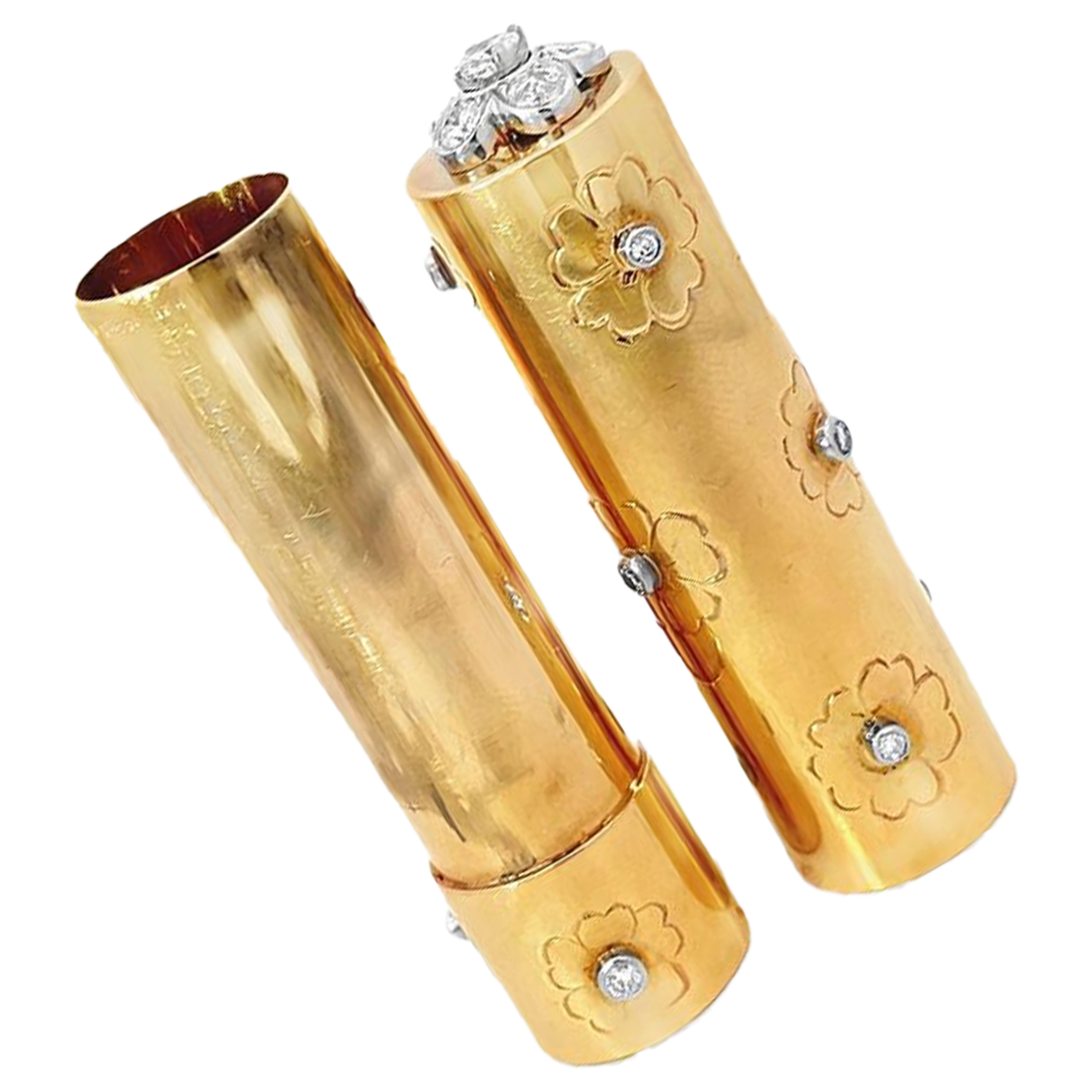 Van Cleef and Arpels Vintage Lippenstifthalter mit Blumenmuster, 18 Karat Gelbgold