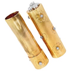 Porte-rouge à lèvres vintage Van Cleef & Arpels, or jaune 18 carats, avec design floral