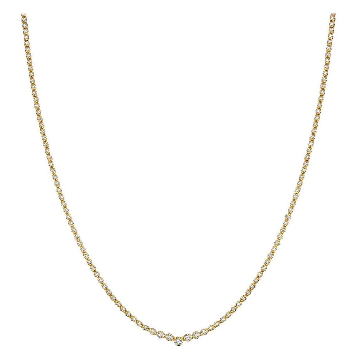 Nina Zhou Diamond Riviera Graduated Tennis Necklace in 18k Gold For Sale