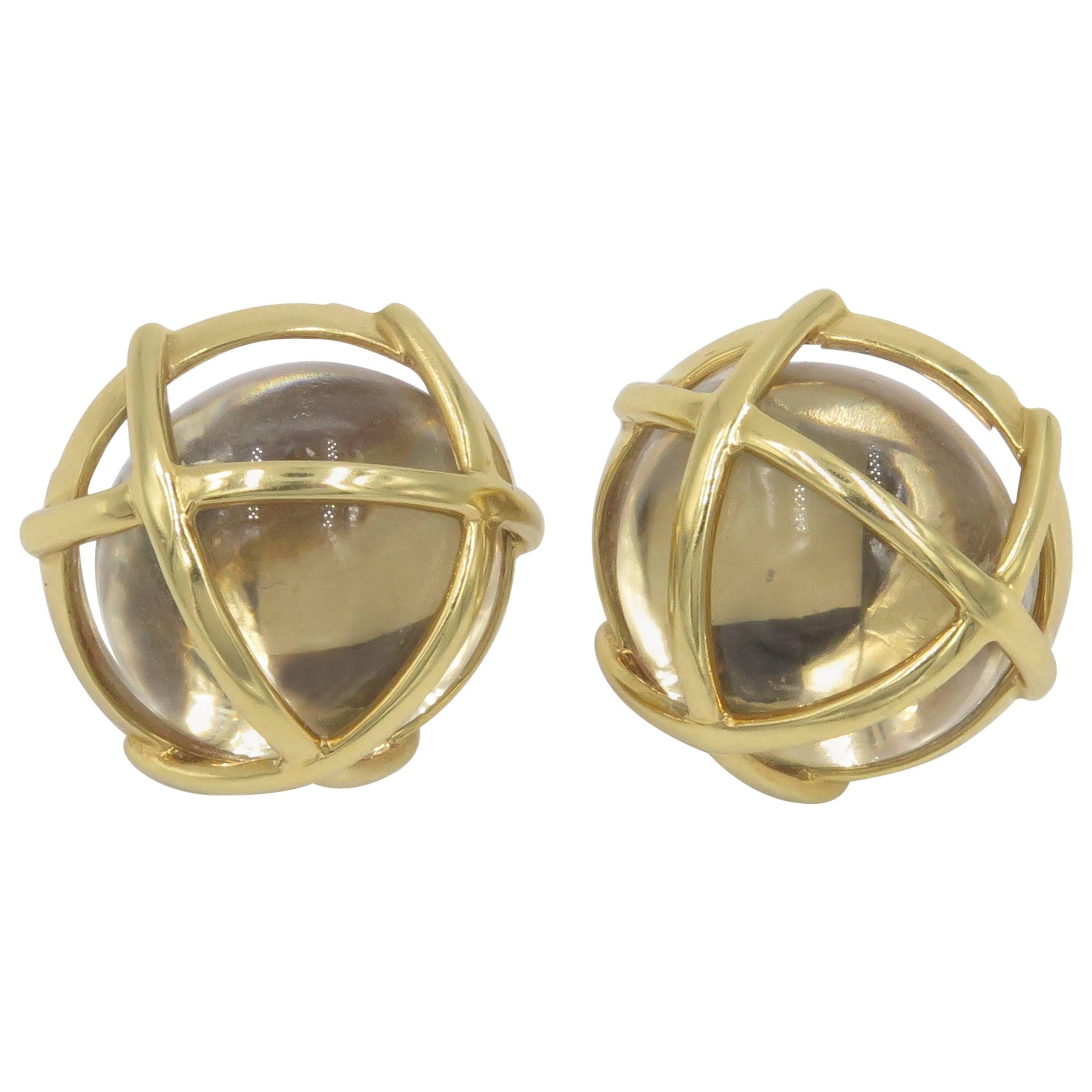 Women's or Men's Verdura Rock Crystal Gold Earrings