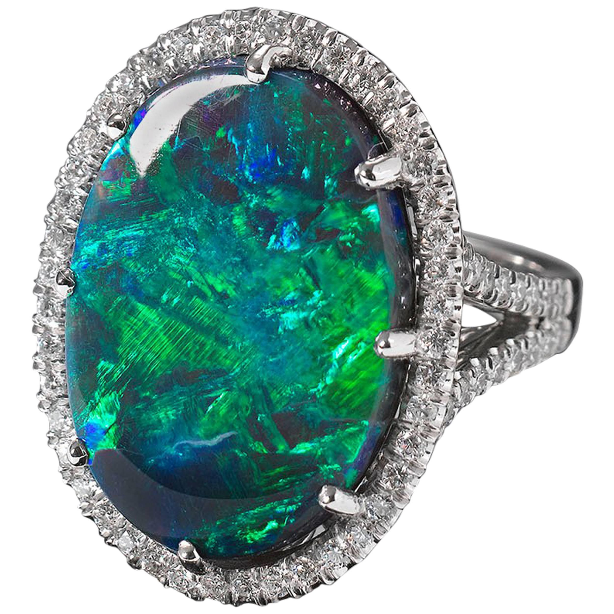 Lightning Ridge Black Opal and Diamond Ring