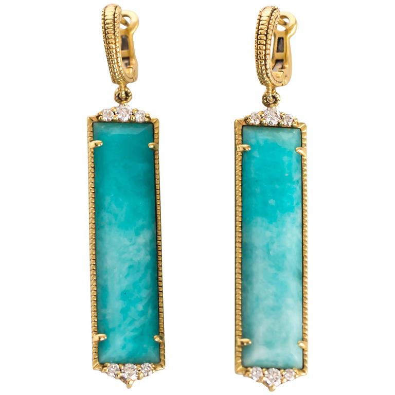 2010 Yellow Gold Sky Blue Chalcedony And Diamond Judith Ripka 2010 Yellow Gold Sky Blue Chalcedony And Diamond Judith Ripka Earrings For