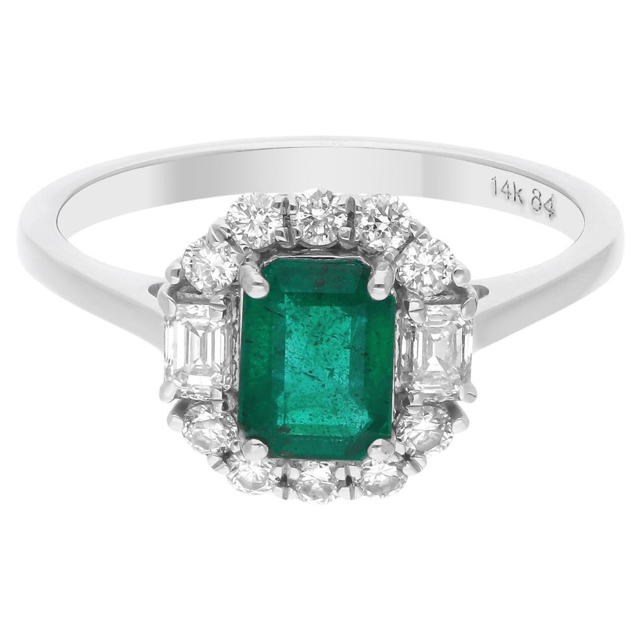 Esmeralda natural de 0,80 quilates Anillo de cóctel Diamante SI/H de 0,49 quilates Oro blanco de 14k