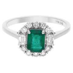 Esmeralda natural de 0,80 quilates Anillo de cóctel Diamante SI/H de 0,49 quilates Oro blanco de 14k