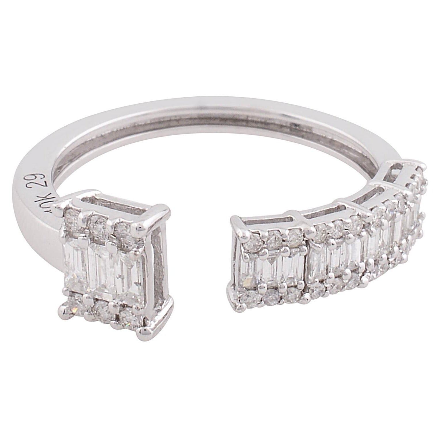 Natural 0.55 Carat SI/H Baguette Brilliant Cut Diamond Cuff Ring 10k White Gold