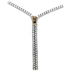 Diamond White Gold Long Zipper Necklace, 4.98 Carat