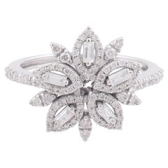 0.67 Carat SI/H Baguette Round Brilliant Cut Diamond Cocktail Ring White Gold