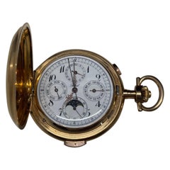 RIVAL FULL CALENDAR ANTIQUE Pocket Watch MOON PHASE 1/4 REPEATER SOLID GOLD12.5K