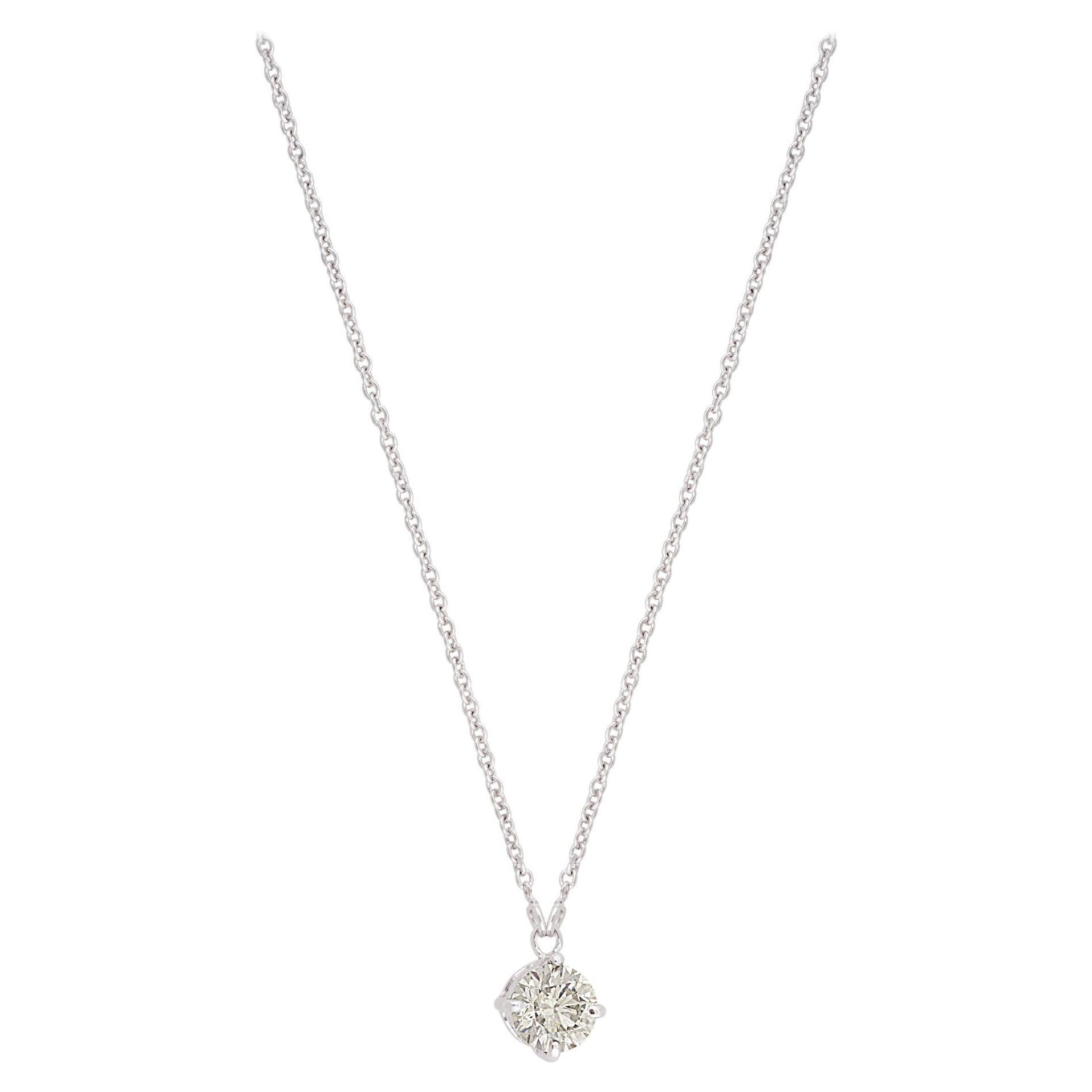 0.44 Carat SI/HI Solitaire Diamond Charm Pendant Necklace 10 Karat White Gold