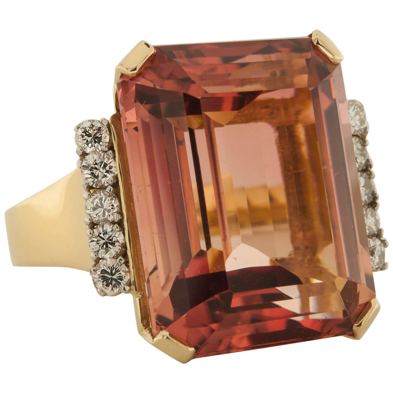 1960s 27.90 Carat Pink Tourmaline and Diamond Ring For Sale
