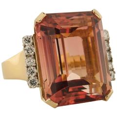1960s 27.90 Carat Pink Tourmaline and Diamond Ring