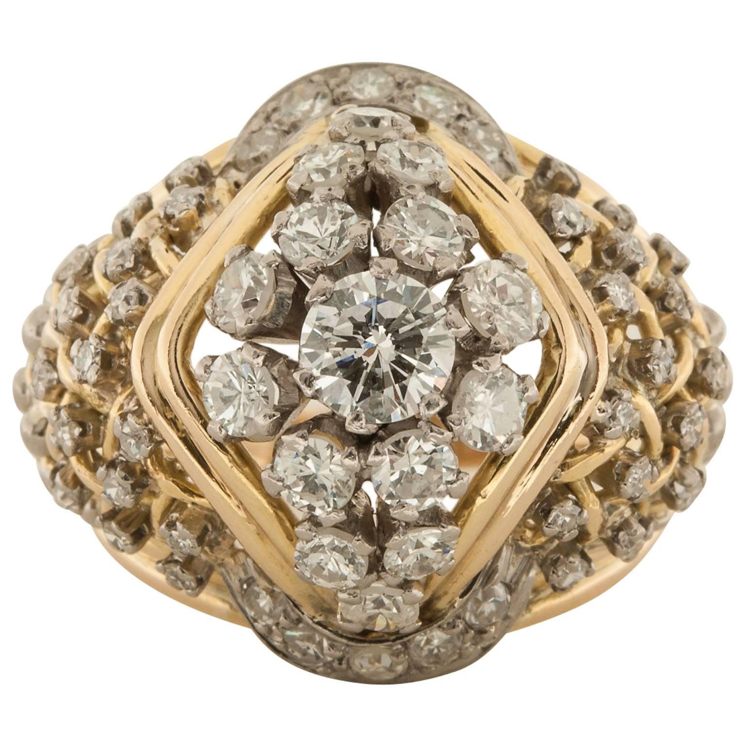 1940s Cluster Diamond and Gold Ring For Sale