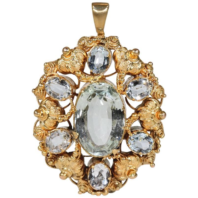 Early Victorian Aquamarine Gold Pendant For Sale