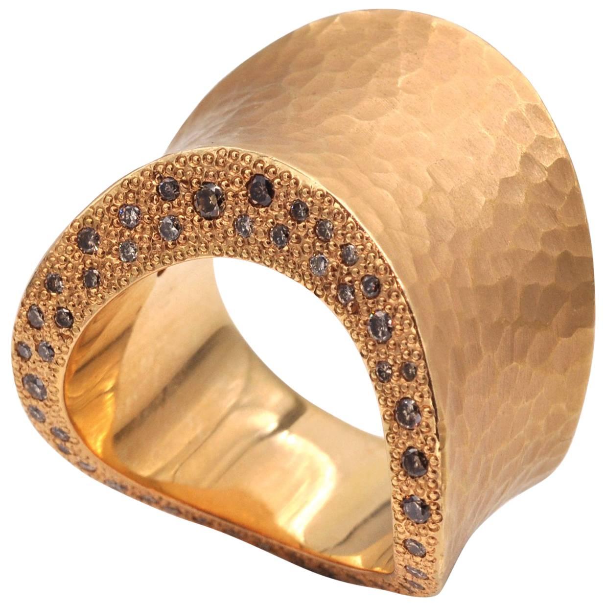 Hammered Rose Gold and Diamonds Ring