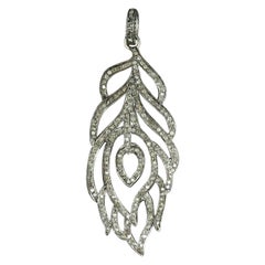 Pave Diamond Peacock Feather Pendant 925 Silver Diamond Necklace For Christmas.