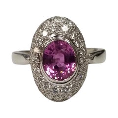 Platinum Oval Pink Sapphire and Diamond Pave' Ring