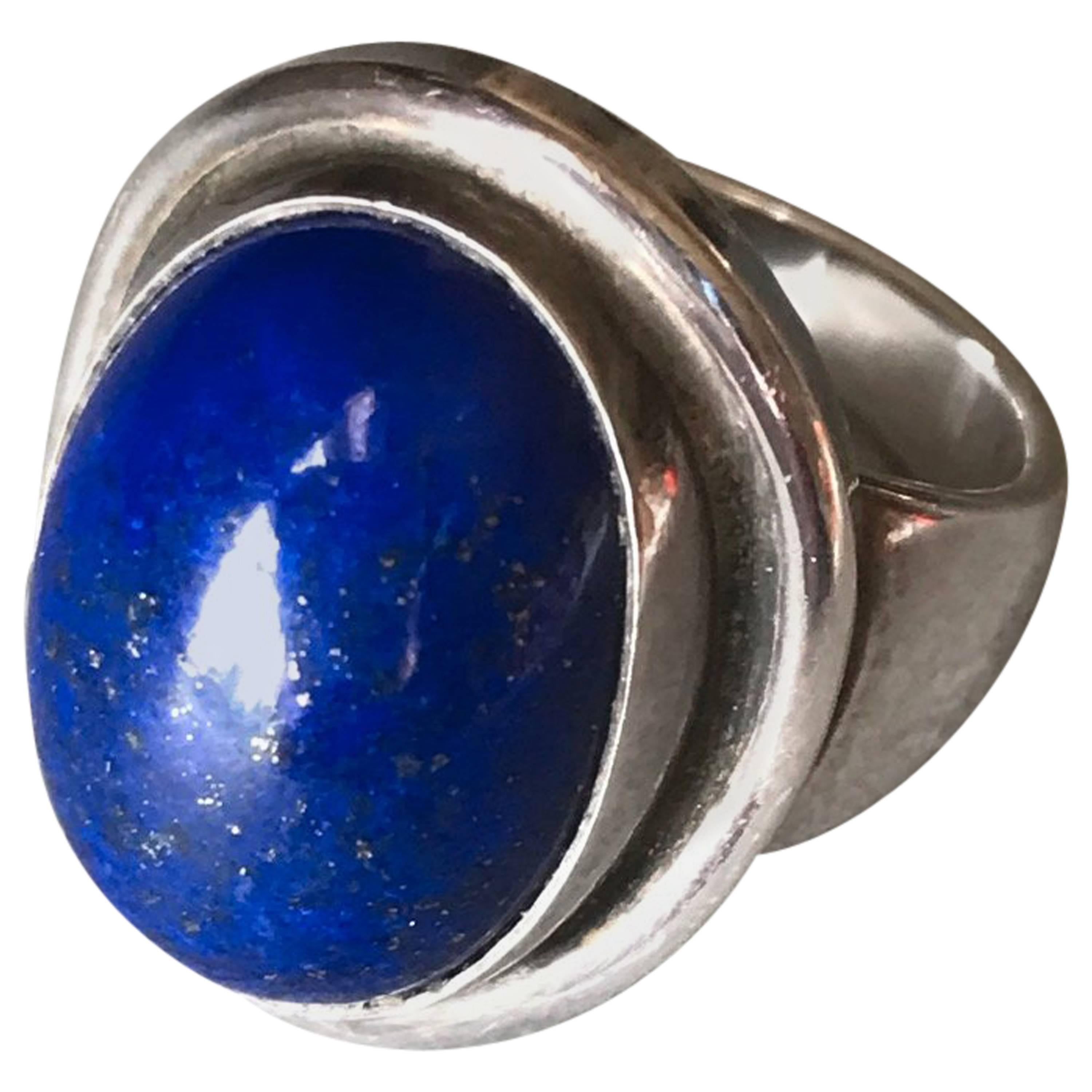 Georg Jensen Sterling Silver Lapis Lazuli Ring No. 46A by Harald Nielsen