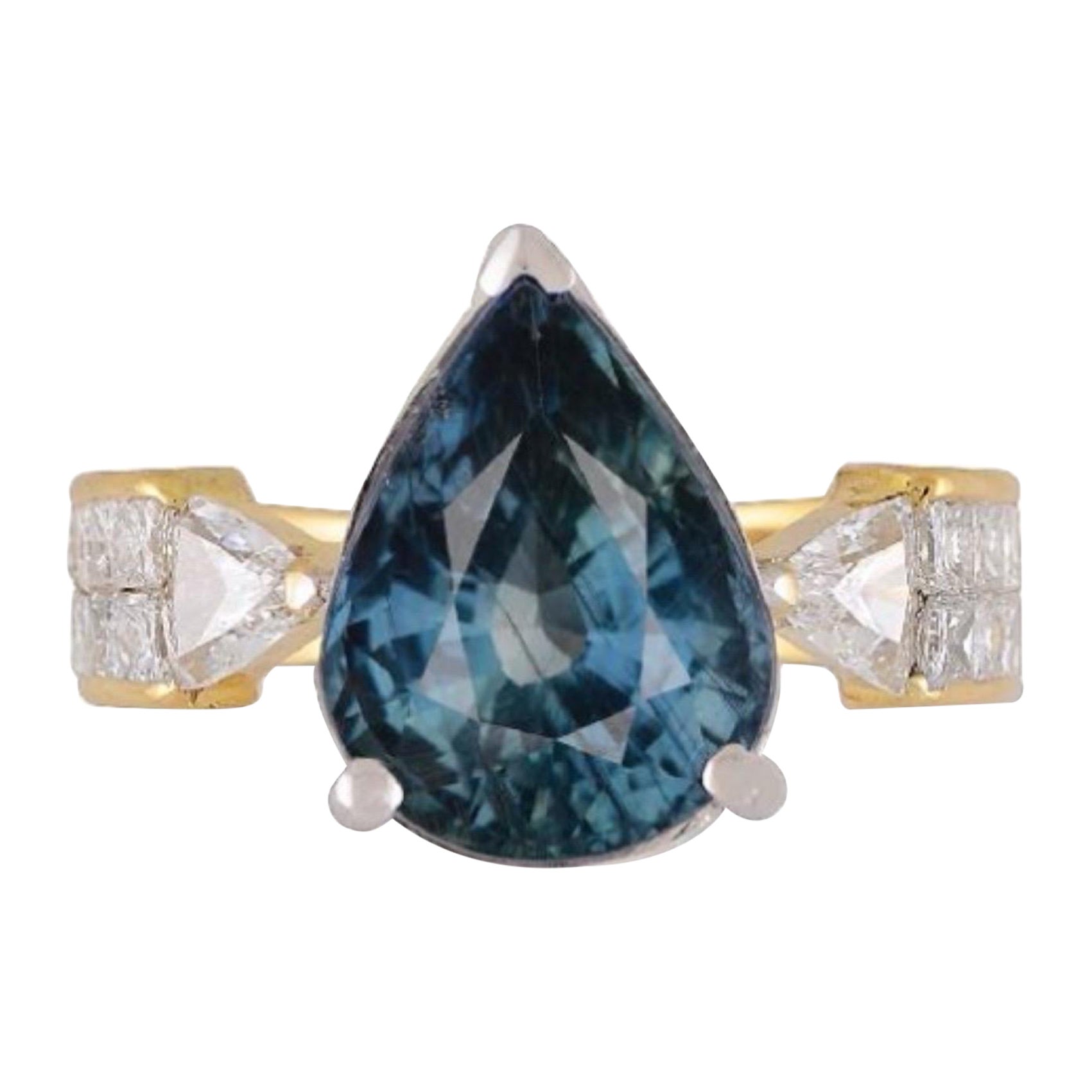 GIA Unheated Greenish-Blue Sapphire & Diamond Ring in 18K Two-Tone Gold