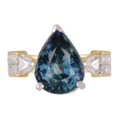 GIA Unheated Greenish-Blue Sapphire & Diamond Ring in 18K Two-Tone Gold