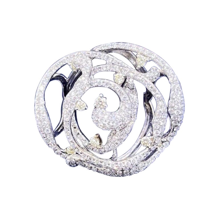 18k White Gold Estate Ladies 3ct Round Diamond Swirl Floral Cocktail Ring