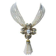 Tiffany and Co Pearl and Diamond necklace/Brooch With Earrings.