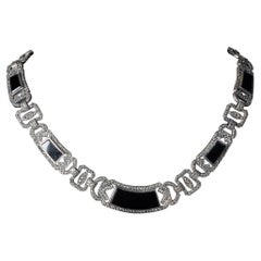 Art Deco Marcasite and Onyx Sterling Silver Necklace