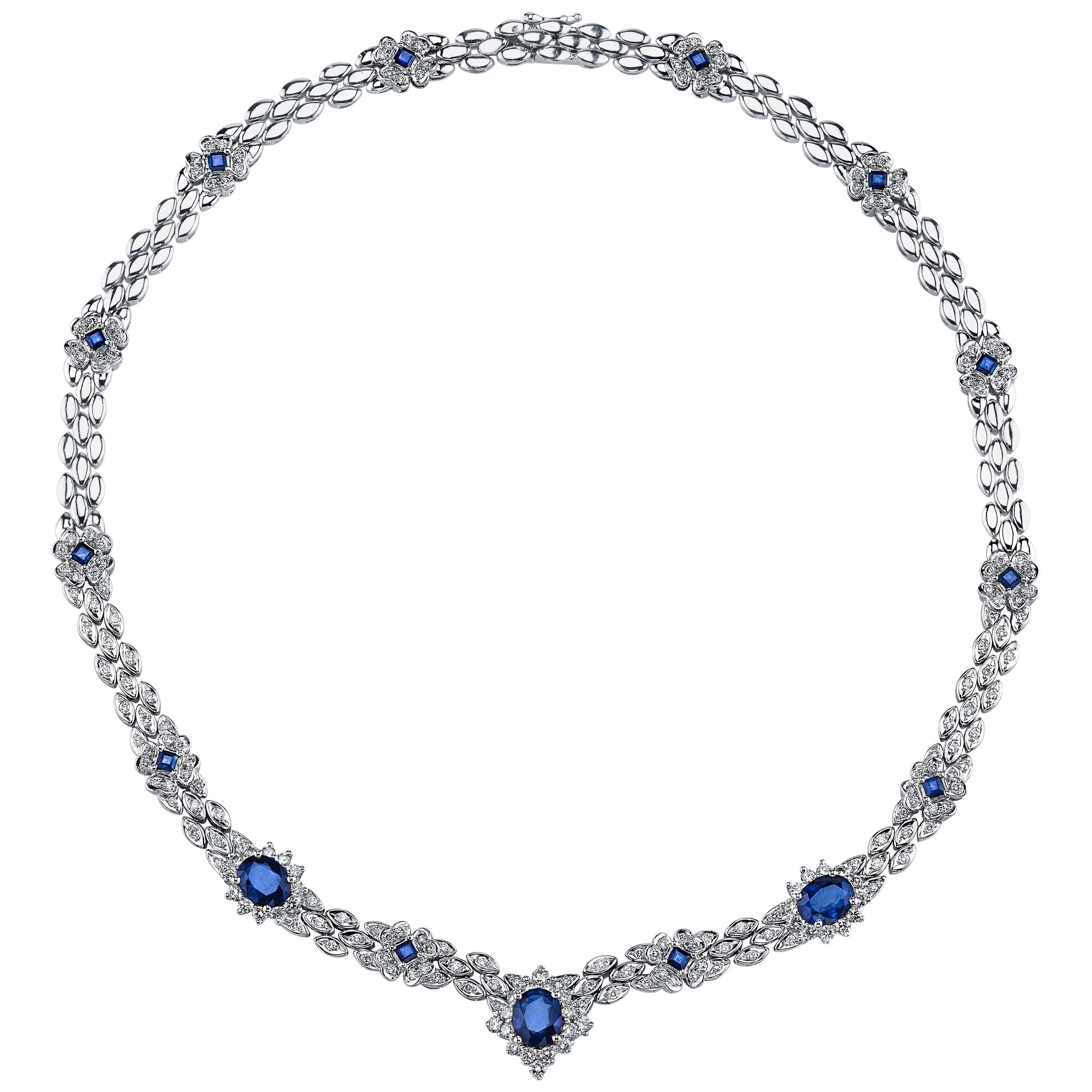 Blue Sapphire Diamond Platinum Necklace For Sale