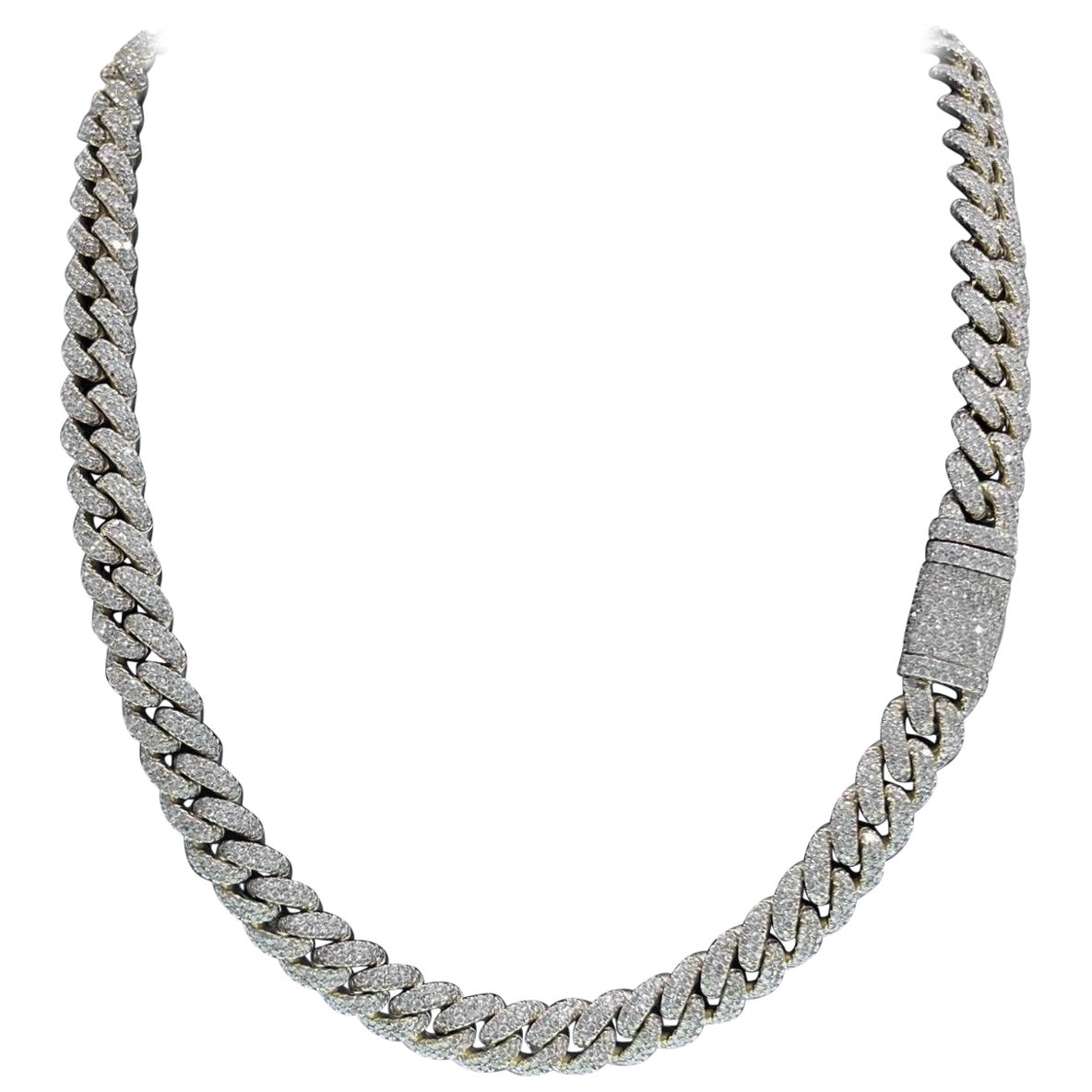 High Quality Solid 14k Yellow Gold Natural Diamond Miami Cuban Link Chain 24" in For Sale