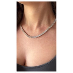 Platinum Emerald-Cut Diamond Tennis Necklace 33.17 Carats