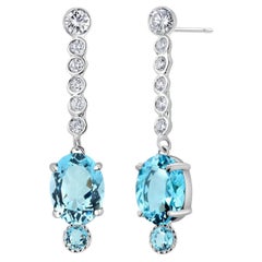 Paar Ohrringe aus 14 Karat Weißgold mit natürlichen Santa Maria-Aquamarinen und Diamanten