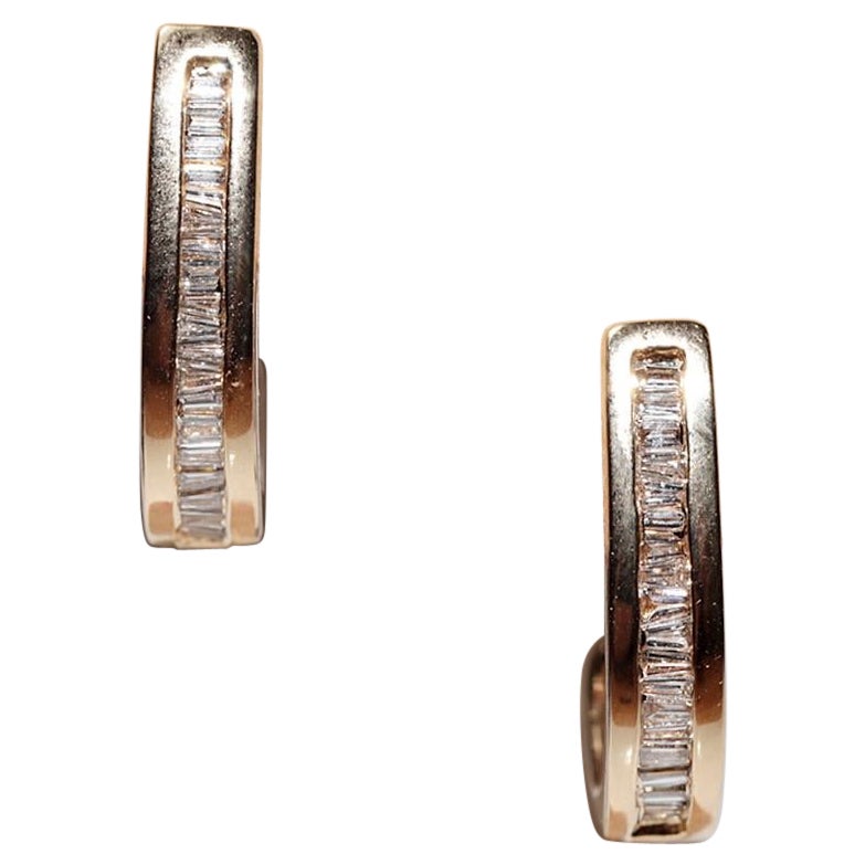 Vintage Circa 1980s 18k Gold Natural Baguette Cut Diamond Decorated Earring