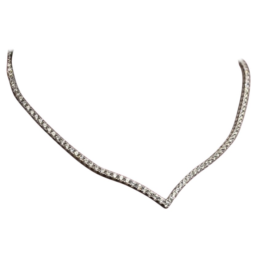 Certified 5.10 Carats F/VS1 Round Brillant Diamonds Gold Tennis Necklace