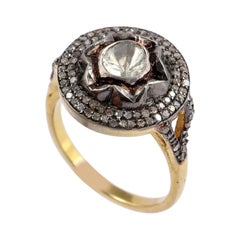 Anillo Polki de Diamantes Rosecut Natural Plata 925 Hecho a Mano Regalo Victoriano de Navidad.