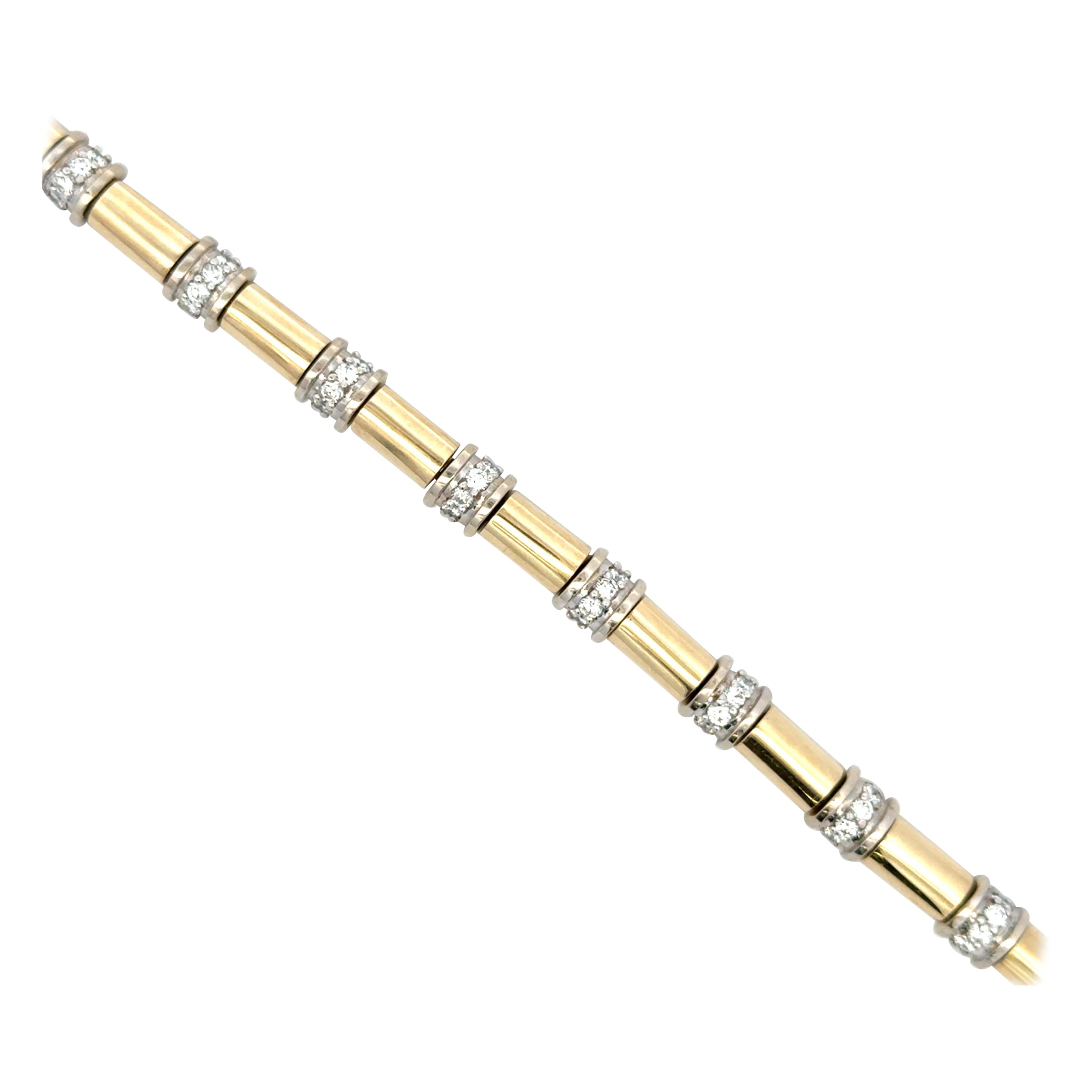 Diamond Tube Section Bar Bracelet 1.85 Carats 18 Karat Yellow Gold