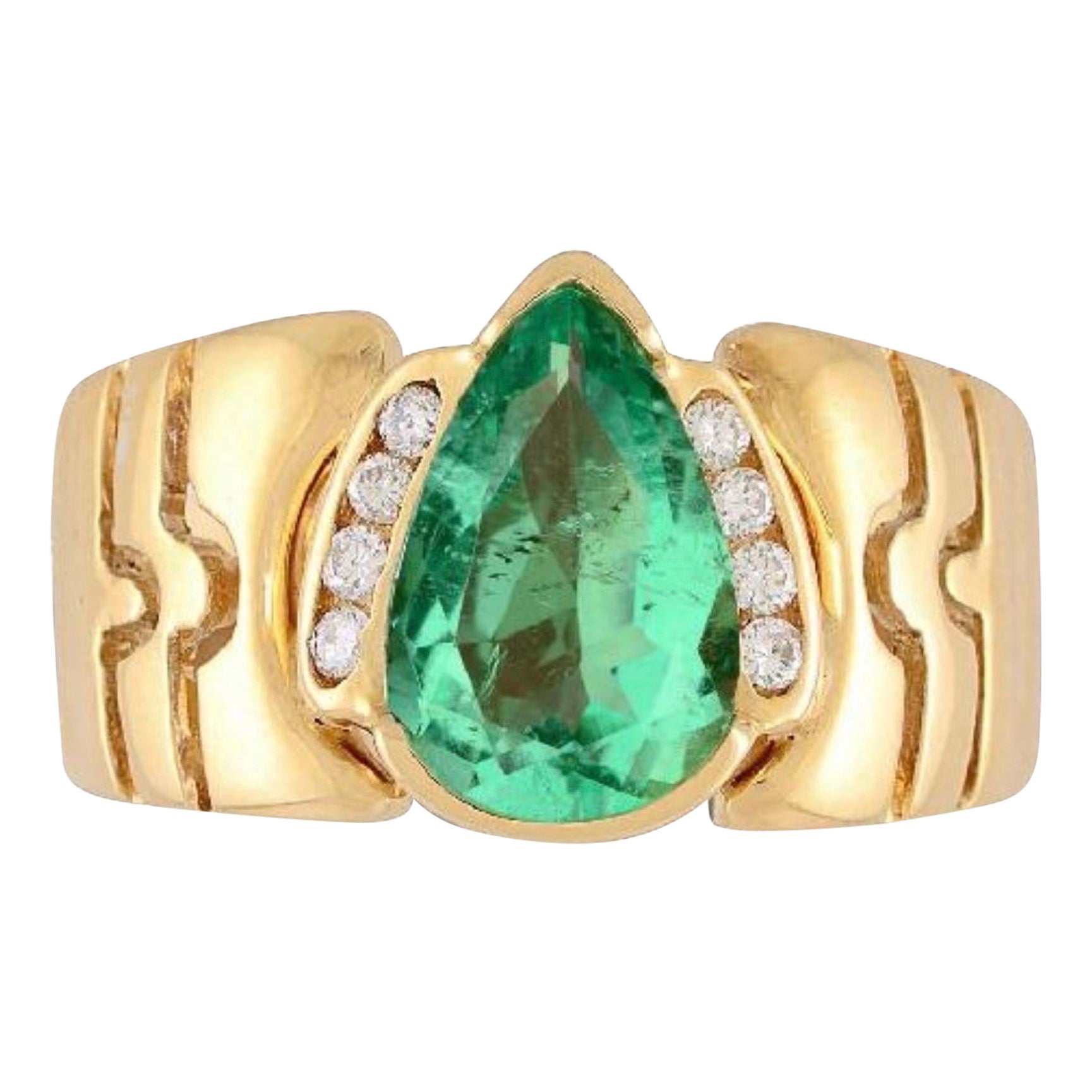 GIA Certified Colombian Emerald Pear Cut Ring in 18K Gold with Diamonds