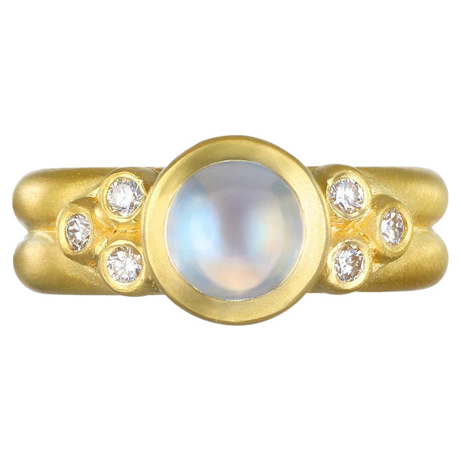 Faye Kim 18K Gold Moonstone Bezel Ring with Triple Diamond Granulation