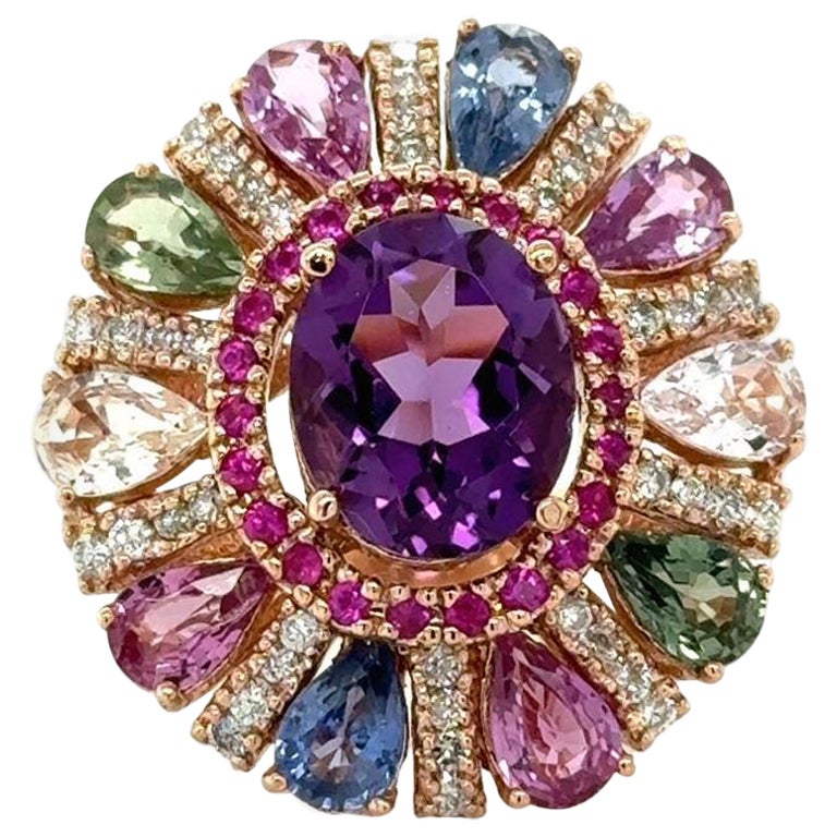 7.87 Carat Natural Amethyst Sapphire and Diamond Rose Gold Cocktail Ring