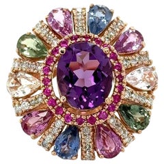 7.87 Carat Natural Amethyst Sapphire and Diamond Rose Gold Cocktail Ring
