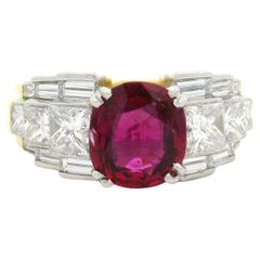 18k Gold & Platinum AIGS 2.74ctw No Heat Ruby and Diamond Graduated Sides Ring