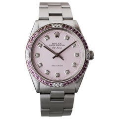 Rolex Steel Air King mit Pink Diamond Zifferblatt und Diamant-Lünette 1970er Jahre
