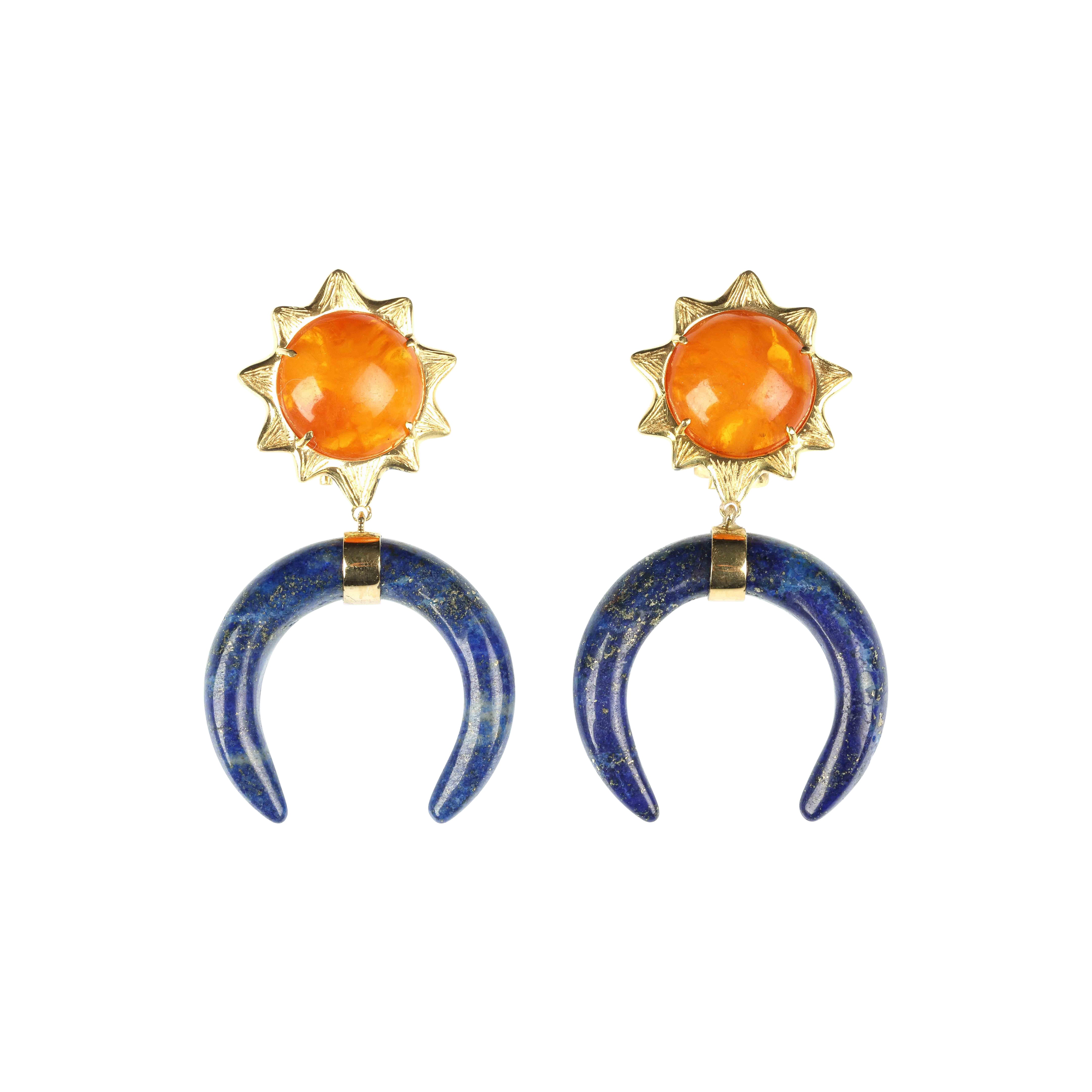 antique amber and 18k gold lapis earrings