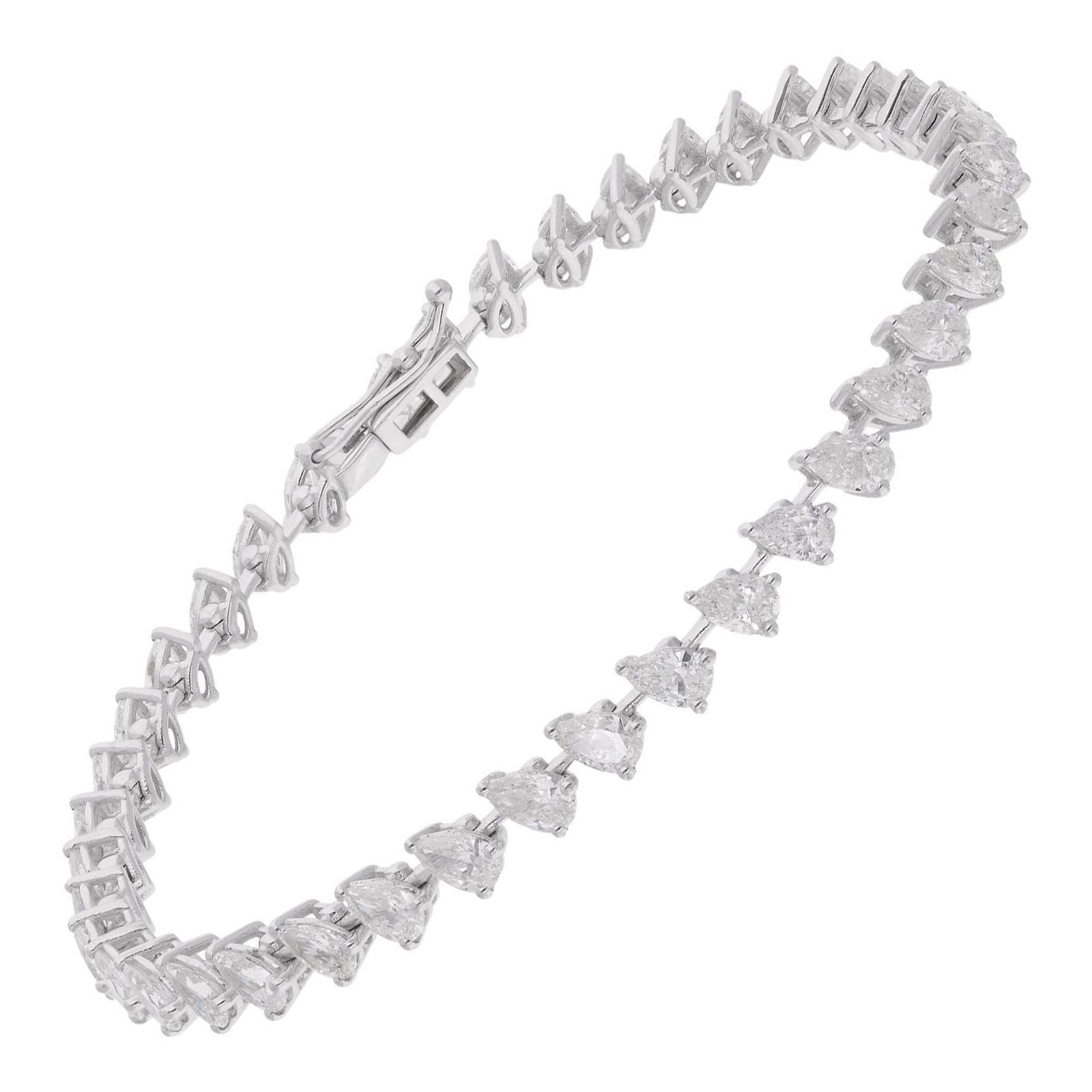 6.33 Carat Pear Shape Diamond Bracelet 18 Karat White Gold Handmade Fine Jewelry
