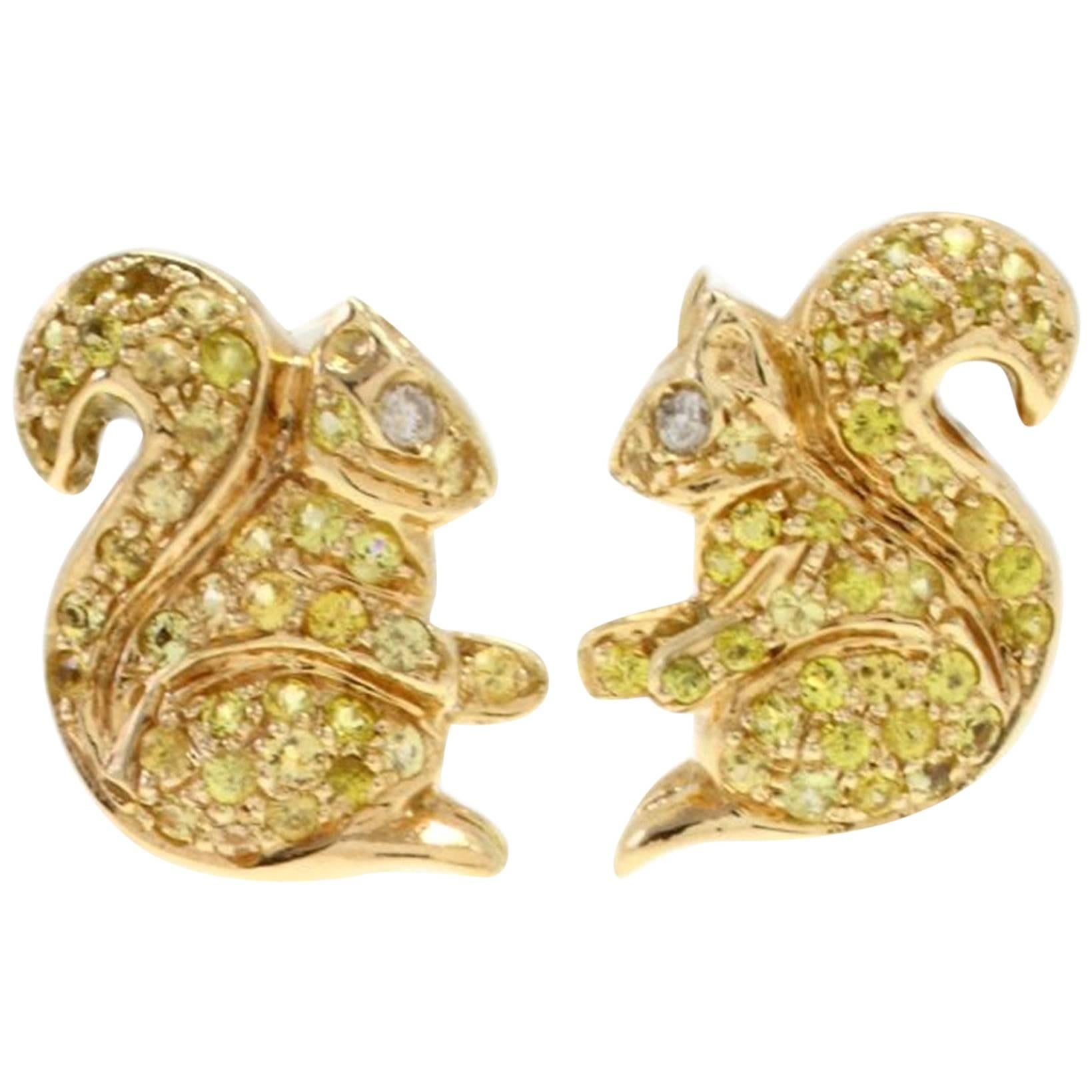 Luise Yellow Sapphire Diamond Squirrel Earrings
