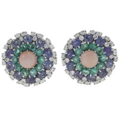 Luise Coral Sapphire Emerald Diamond Earrings 6