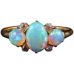 Antique Victorian Opal Diamond Gold Ring, circa 1880