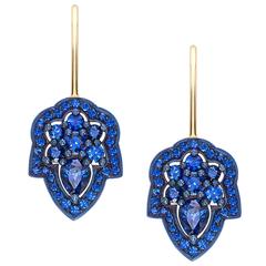 Ana De Costa Blue Sapphire Yellow Gold Pear Drop Earrings